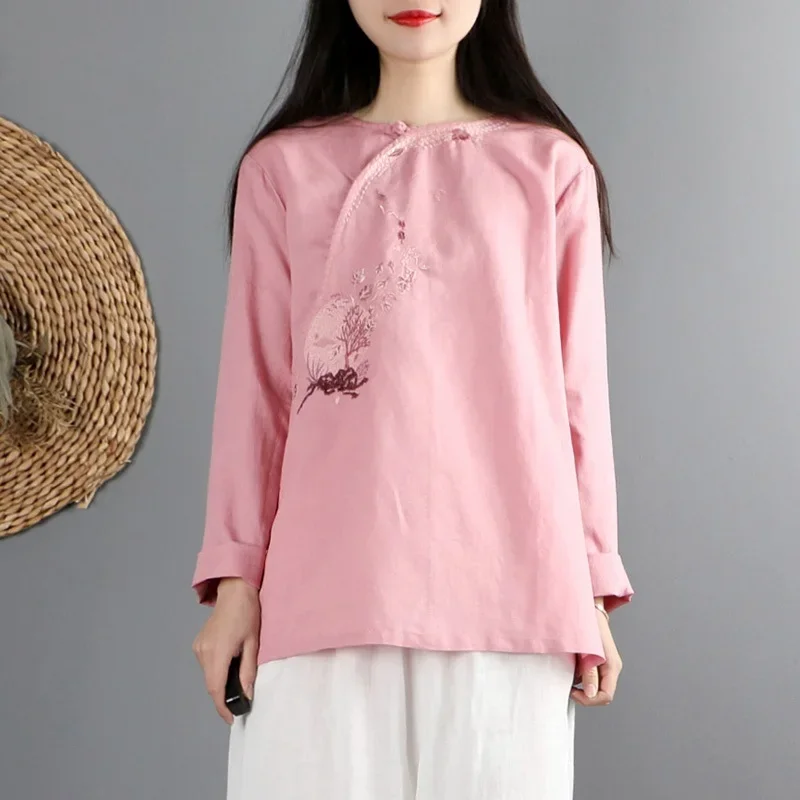 Ropa de estilo chino para mujer, Top Cheongsam, camisa tradicional china, Hanfu Blusa de algodón, Tops chinos para mujer 2024