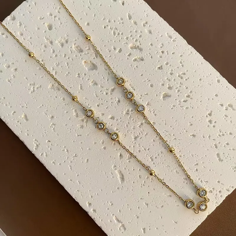EILIECK 316L Stainless Steel Metal Fine Chain Bling Zirconia Necklace 18K Gold PVD Plated Waterproof Fashion Jewelry For Women