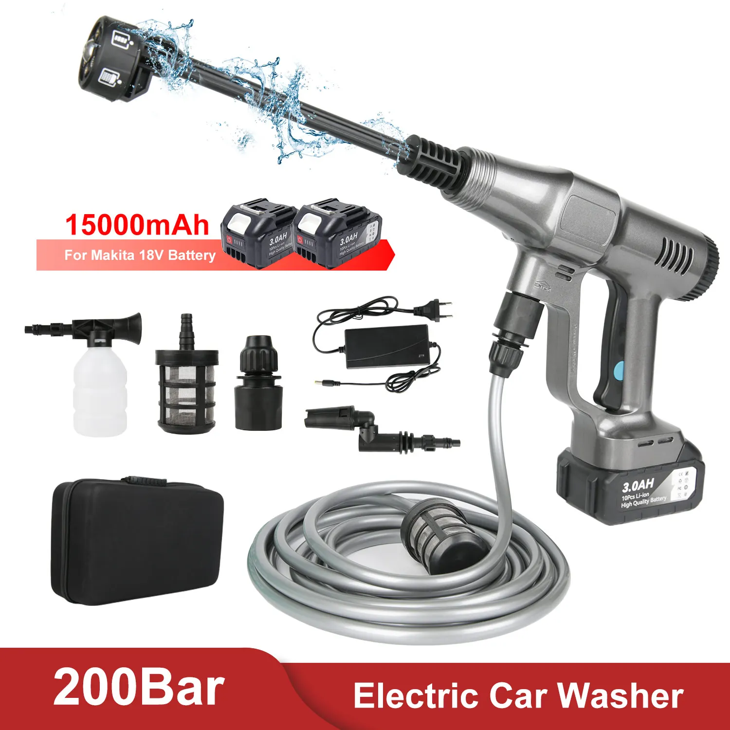 Multi Functional Brushless High-Pressure Car Wash Water Gun, 6-in-1 Cleaning Garden Floor Car Wash Spray Gun