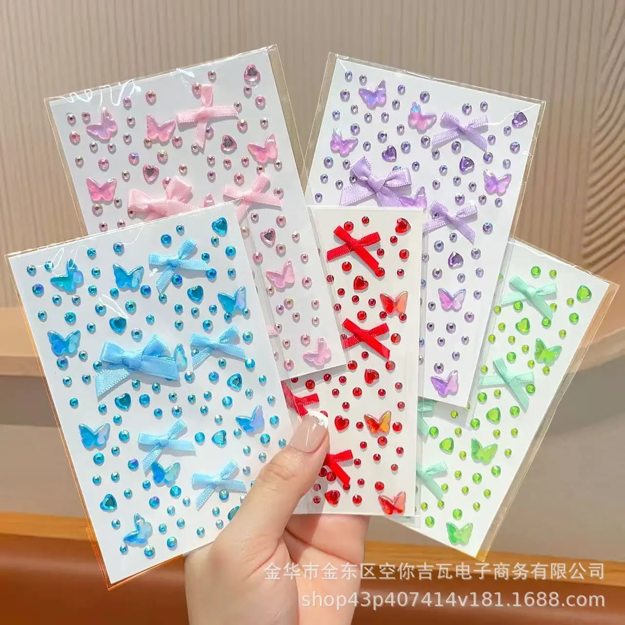 Self Adhesive Butterfly Bow Rhinestone Face Gems Sparkle Stickers for Kids Makeup Stage Support Performance Eye Decoration