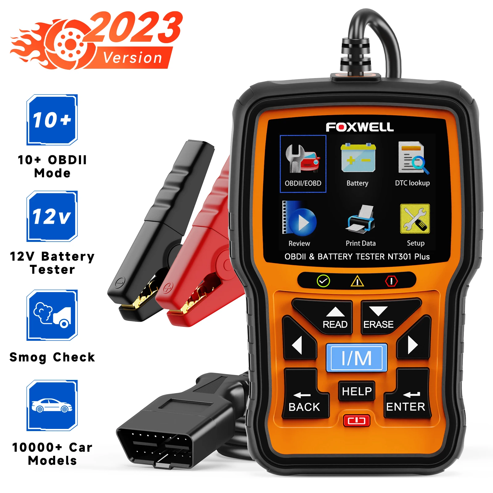 FOXWELL NT301 Plus 12V Car Battery Tester OBD2 Scanner Code Reader Professional EOBD OBDII Automotive Scanner Tool Free Update