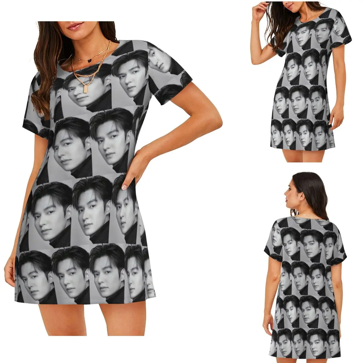 

Custom Kpop Lee Min Ho Short Sleeves Nightdress For Sleeping Sleepshirts Women Short Sleeve Nightgowns Soft Pajama Dress