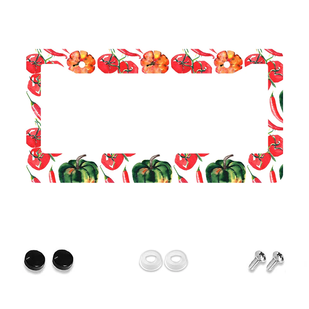 

1 шт., рамка номерного знака с красным и зеленым томатным перцем, 2 отверстия, алюминиевый материал, 6x12 дюймов, с набором винтов, ретро-роман