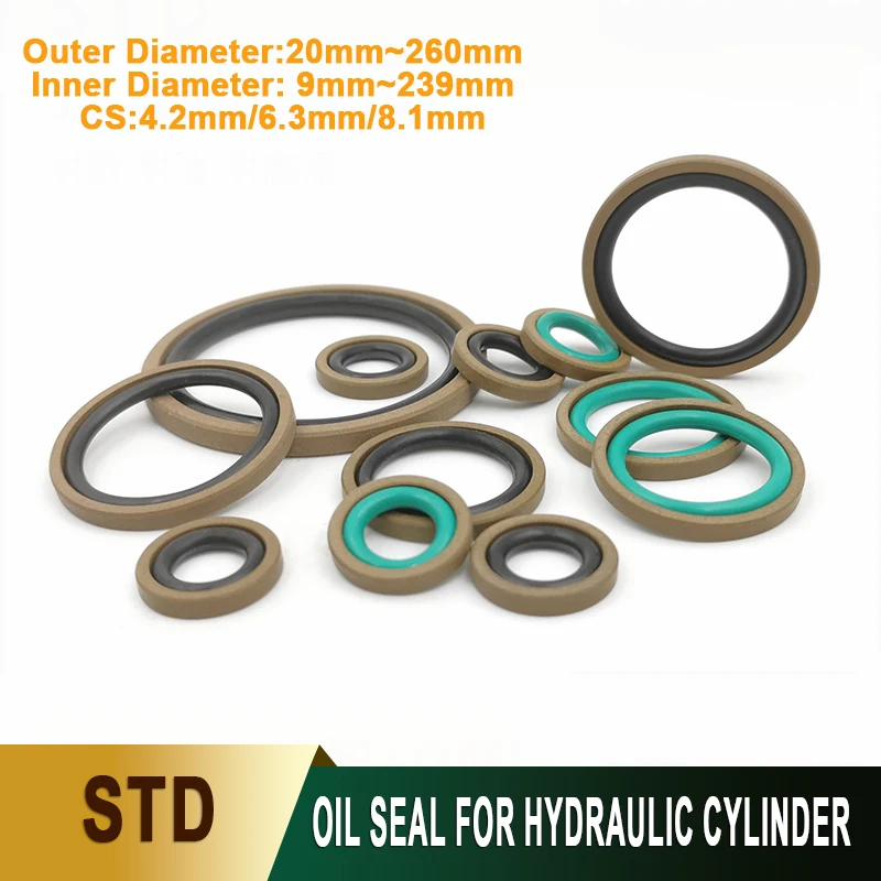 Gly Ring PTFE Hydraulic Piston Seal Ring FKM O‑Ring Insert 20‑260mm Excavator Cylinder Combined Oil Seal for Machinery Parts