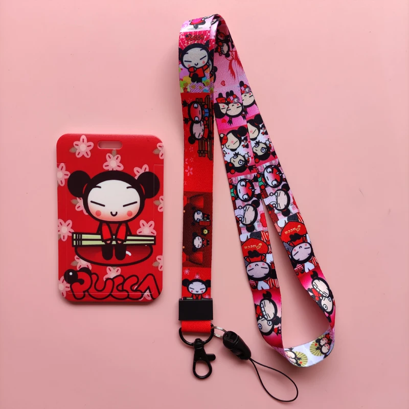 Cute Red Girls ID Card Holder cordino donna Business Name Card Badge titolari porta Card Case dipendente tracolla portachiavi