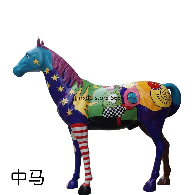 Fiberglass Resin Painted Horse Sculpture Hotel Restaurant Art Decoration Horse Floor Ornaments