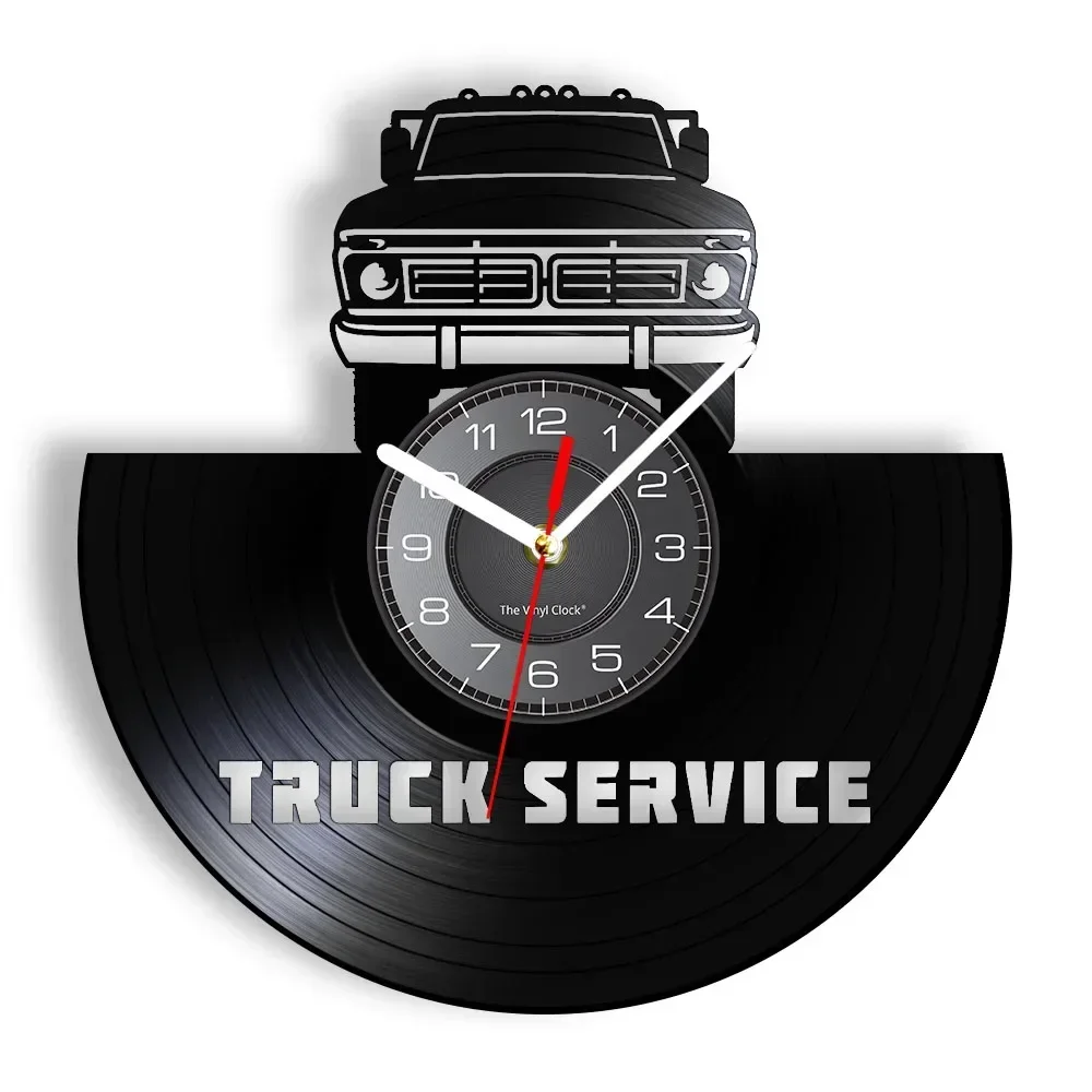 Truck Service Wall Clock Transport Garage Sign Retro Silent Movement Room Decor Vintage Truck Carved Music Album Longplay Clock