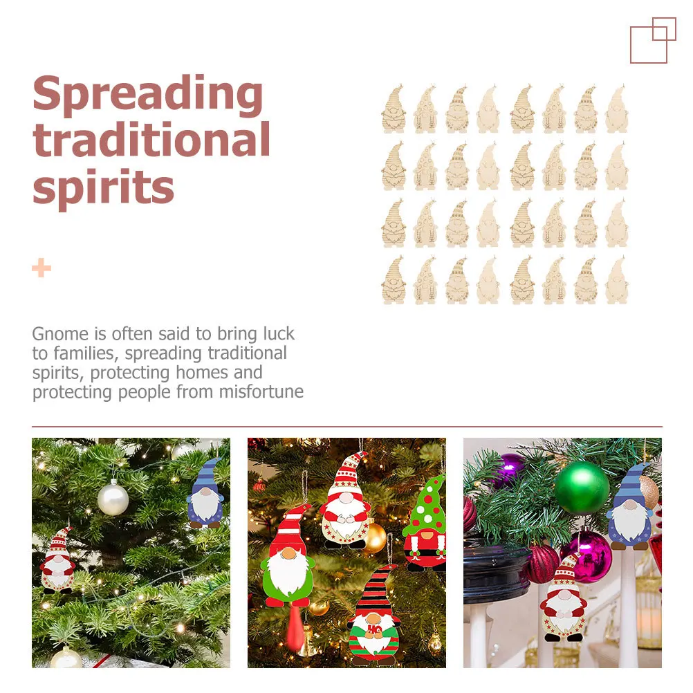 

40Pcs Unfinished Wooden Gnome Cutouts DIY Wood Slices Rustic Hanging Ornaments Xmas Craft Decorations for Home