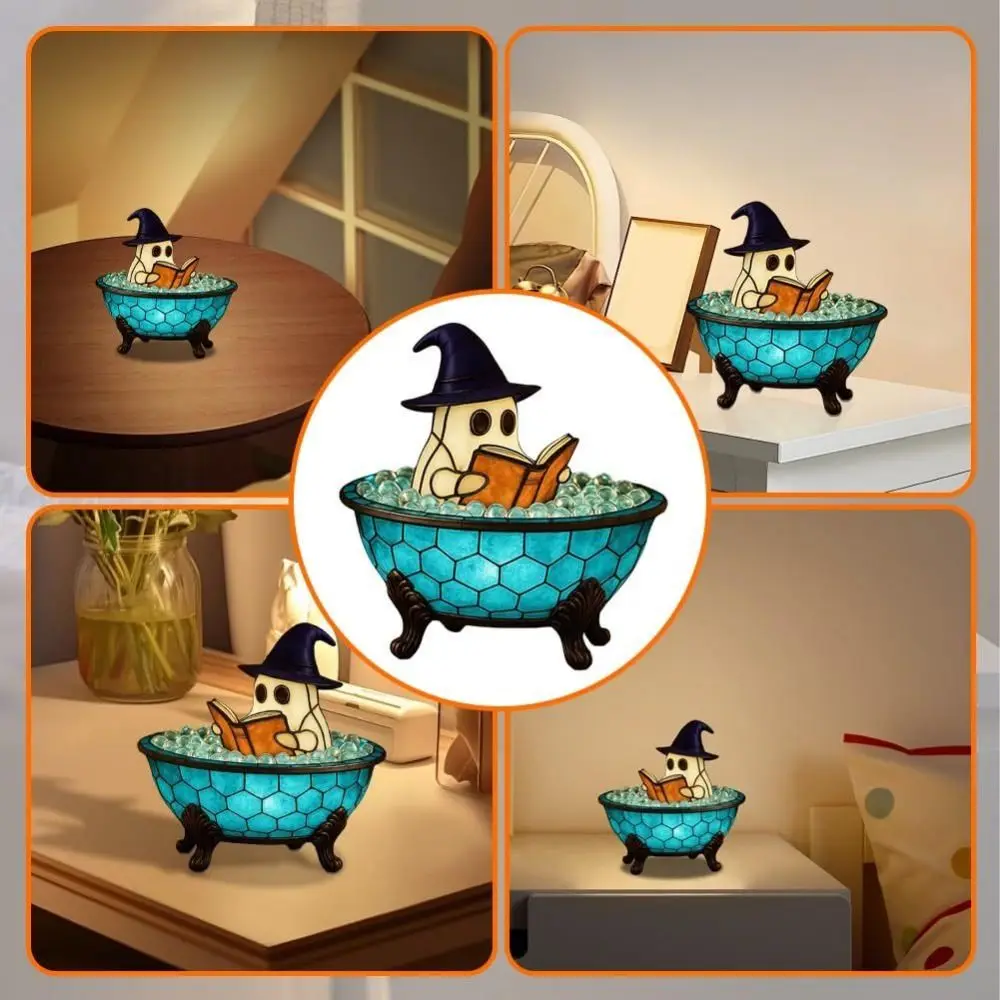 Portable Resin Ghost Bubble Bath Lamp Soft Color Change Decorative Ghost Themed Bathtub Lamp Cute Ghost LED Light Shelf