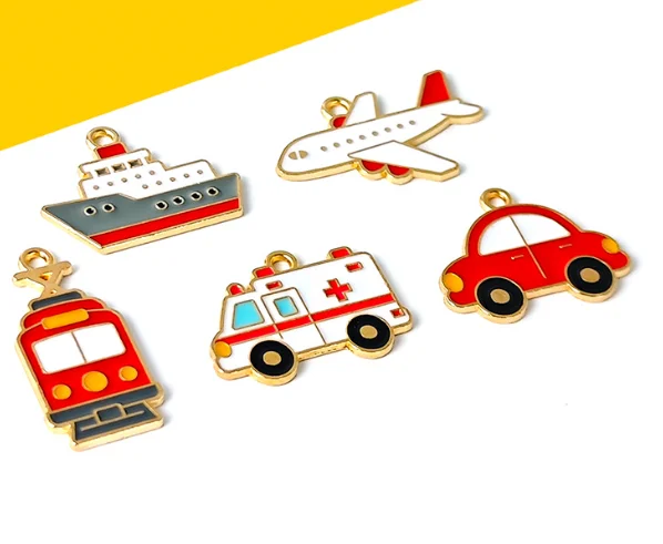 10pcs Cute Cartoon Car Plane Boat Enamel Charms Gold Plated Pendant DIY Jewelry Making for Earring Keychain