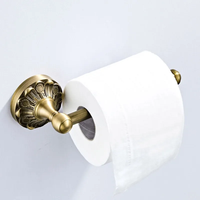 Antique Brass Roll Paper Holder Flower Chassis Retro Simple Tissue Rod Bronze Wholesale Tissue Holder