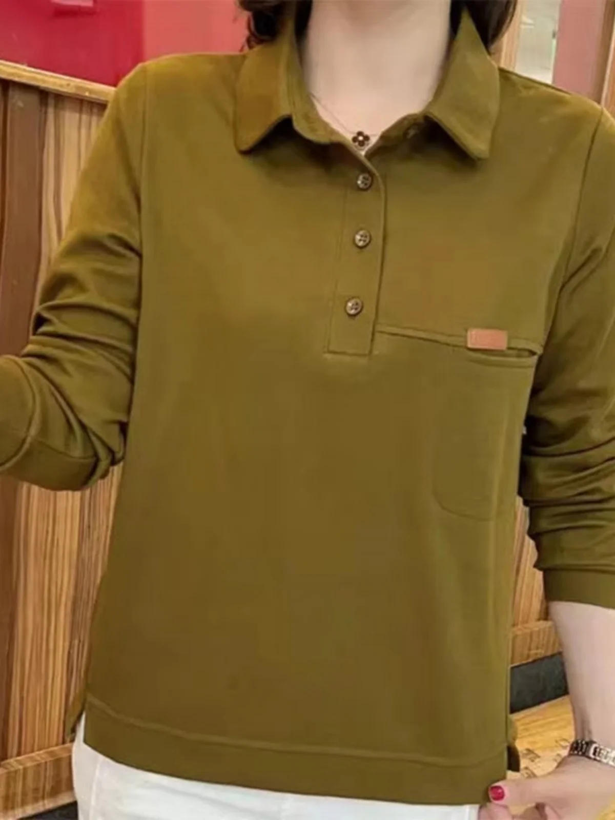 

New 2023 Collar Sweatirt Cotton Loose Long Sve Top for Middle-Aged And ly Women Comfortable Casual Sle T-irt