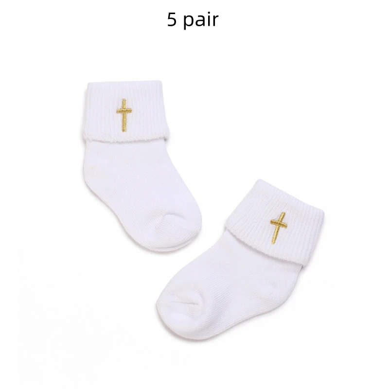 Weiße, weiche Baumwoll-Babysocken für Kleinkinder, Taufsocken für Neugeborene, 0–18 Monate, 5 Paar Socken – Detail 6