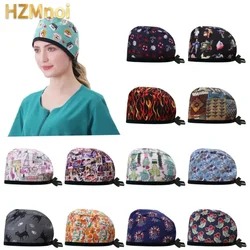 2024 Gorro Clínicos Cartoon Printing Scrubs Caps Surgery Hat Men Nurse Scrubs Cap Pet Clinic Work Scrub Hat Medical Scrub Hats