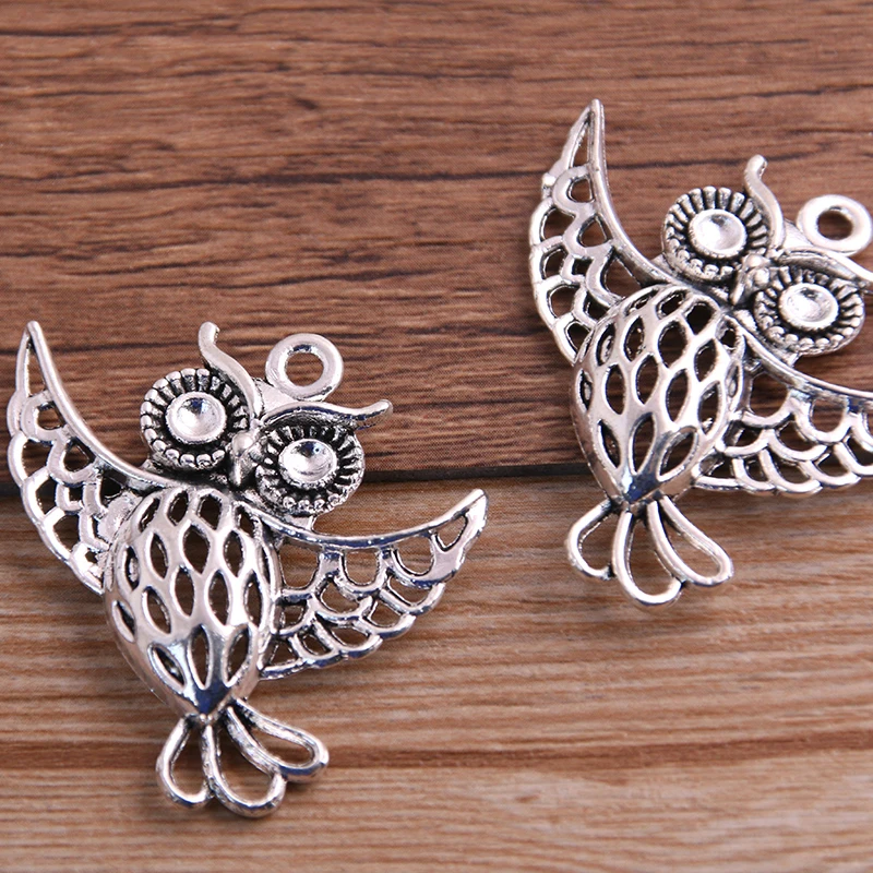 6PCS 36*36mm Animal Charm Big Owl Pendant Two Color DIY Retro Jewelry Bracelet Necklace Charms Pendant