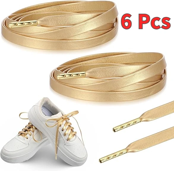 Luxuriöse Kunstleder-Schnürsenkel Gold Silber Flache Seilschnürsenkel mit Metallenden für Sneaker und Freizeitschuhe 80/100/120/140/160cm
