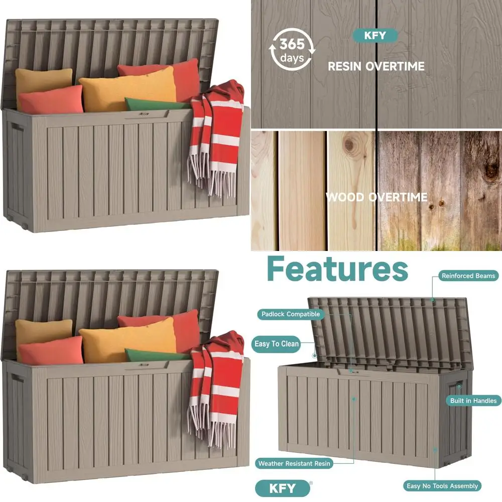 

UV-Resistant 75 Gallon Deck Box for Outdoor Use, with Hydraulic Rod for Stability, Ideal for Patio, Garden, and Pool - Grey