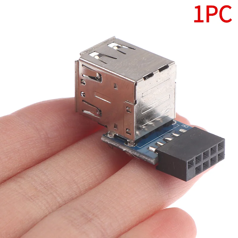 1Pcs 9-pin Motherboard to Dual USB 2.0 Connector Black Motherboard To 2 Ports Usb 2.0 A Female Internal Header Adapter 15g.