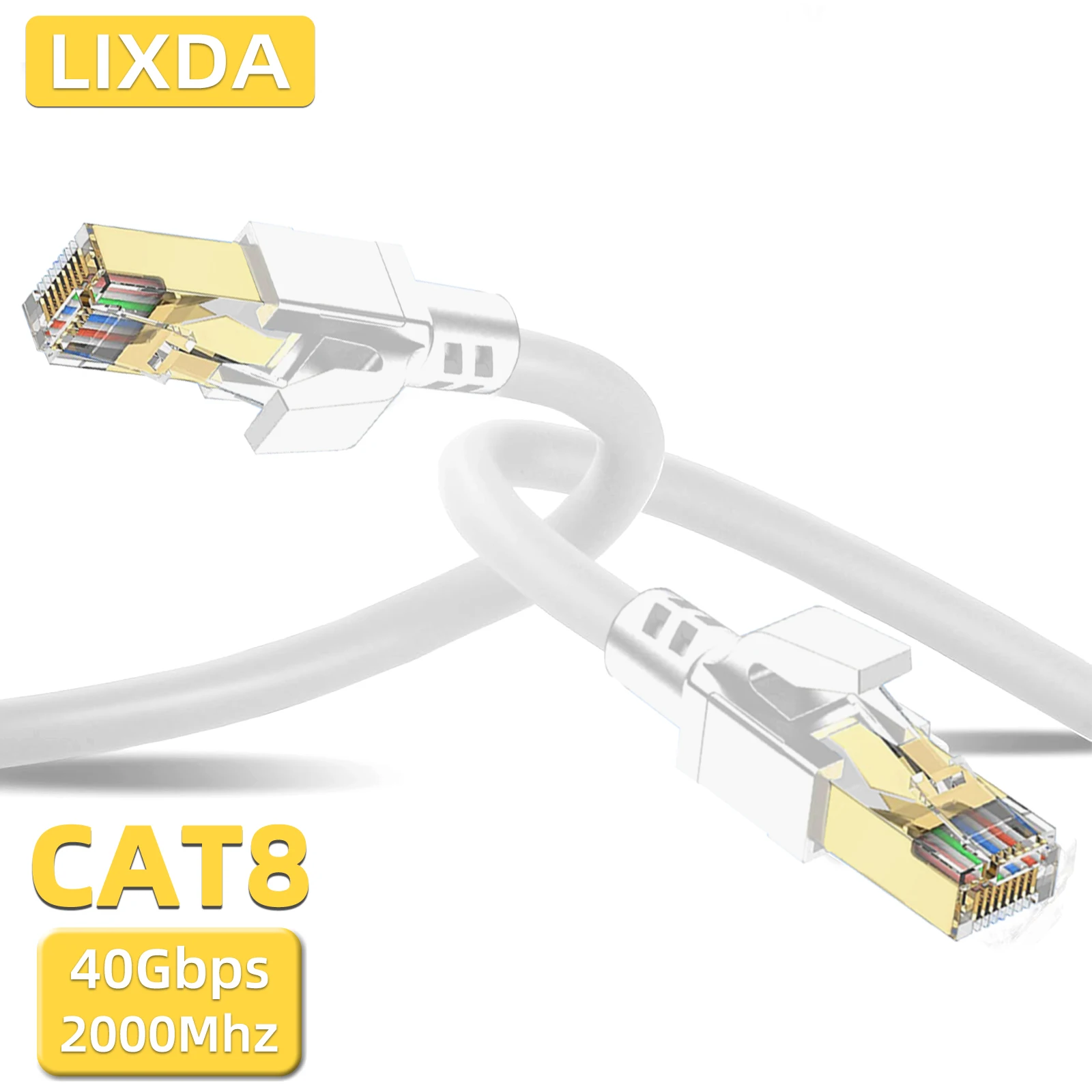 

CAT8 Ethernet Cable SSTP 40Gbps 2000MHz Shielded Braided PoE Supported for Gaming/PS5/PC/Router 26AWG Heavy Duty Fluke Test