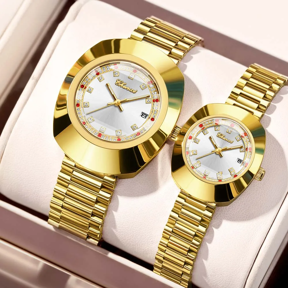 CHENXI Fashion Couple's Quartz Watches Diamond-Studded Waterproof Gold Watches for Women and Men Gifts for Couples