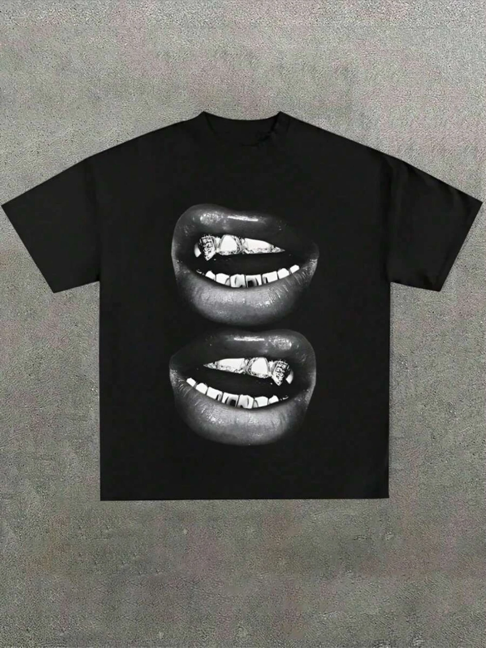 Casual Soft T-shirt with Fun Barbecue Lips Pattern Printed Casual Comfortable Short Sleeve