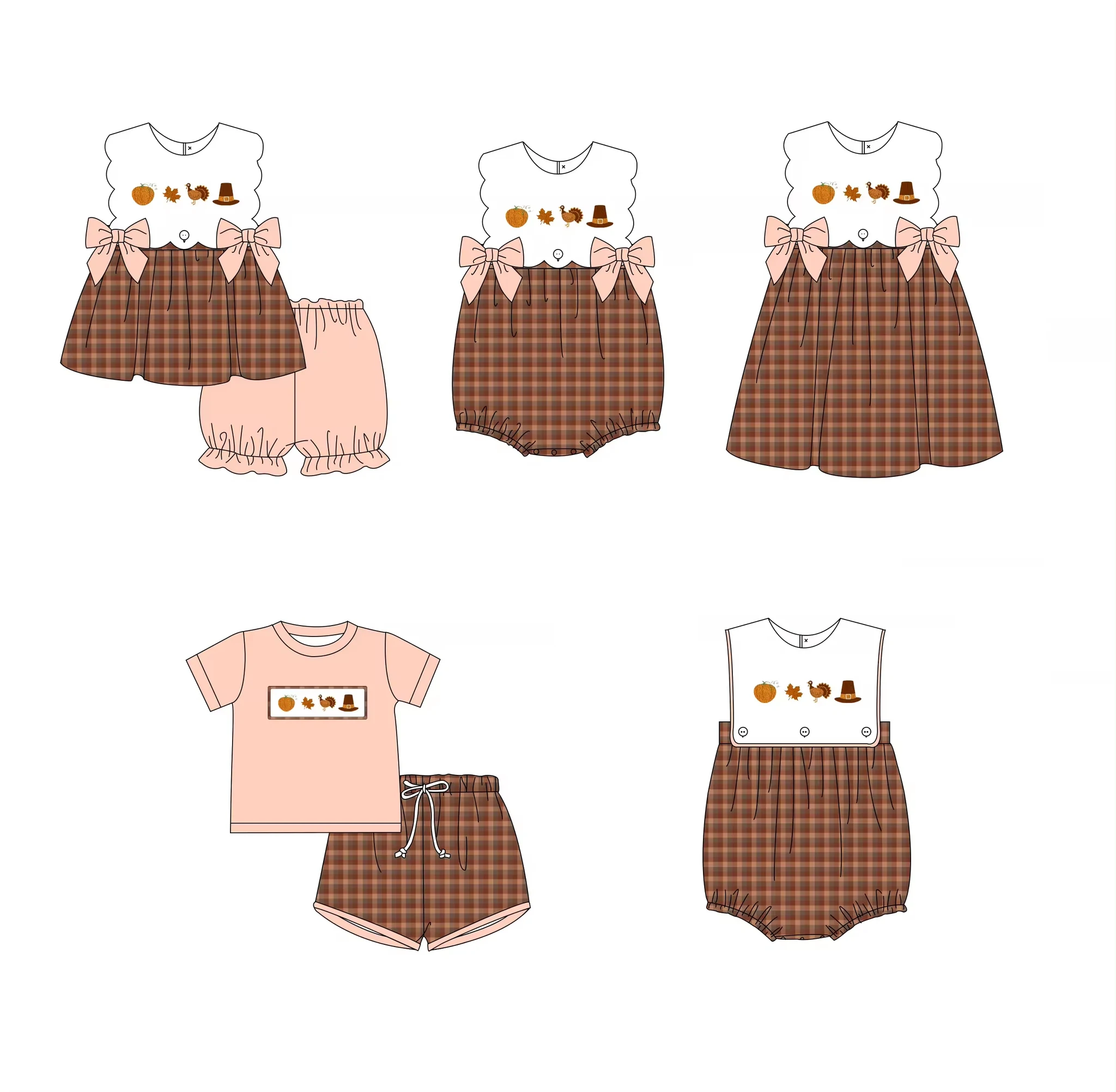 Thanksgiving Clothing Baby Boy Clothes Kids Clothes Sets Girls Pumpkin Turkey Print Short Sleeve Shorts Set Sleeveless Dresses