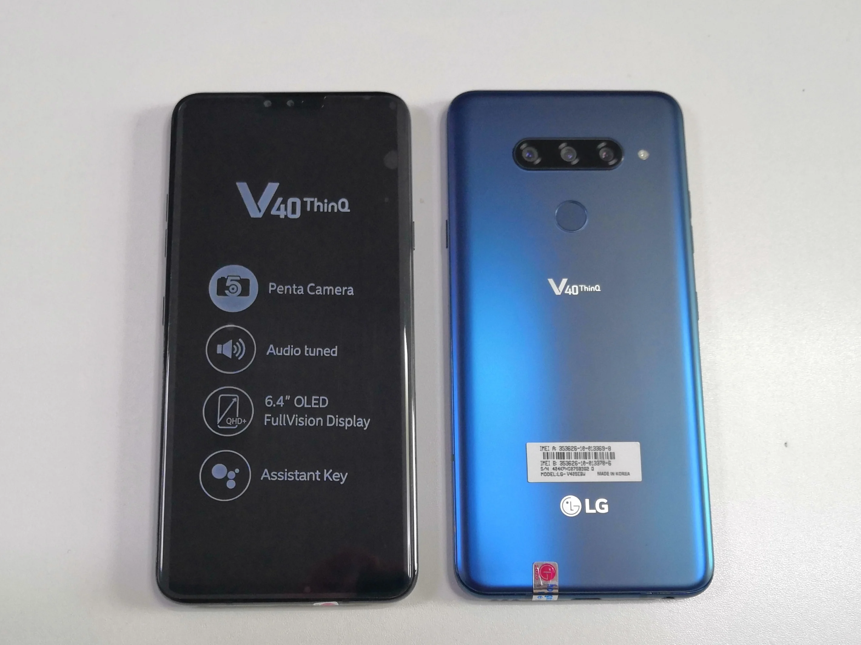 トリプルカメラlg v40,ロック解除された携帯電話,6.4インチ,6GB RAM,64GB rom,16mp,シングルSIMカード,指紋認識