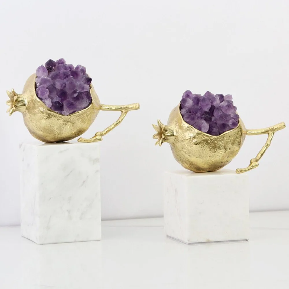 Creative Crystal Brass Pomegranate Ornaments Modern Luxury High-end Living Room Bookcase Ornaments Home Decoration Gifts