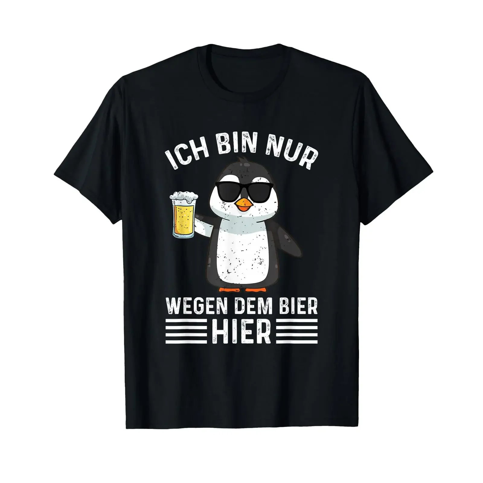 T-Shirt mit deutschem Text „Ich bin nur wegen dem Bier hier“, Party-Biertrinker, Vintage-Washed, Grafikdesigner-Kleidung, vielseitig.