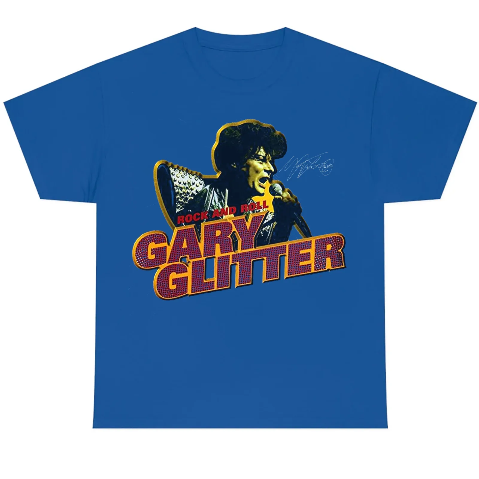 Rare Gary Glitter Rock & Roll Signature Blue T- Shirt S to 5XL Gift Fans BE378