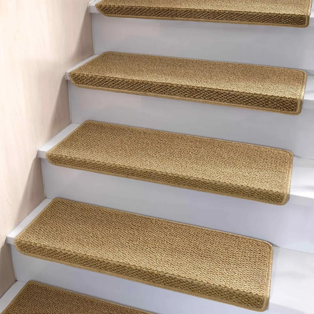 Circular Carpet Stair Treads, Indoor Wooden Anti Slip Stair Treads, Edge Stair Protection Pads, Washable