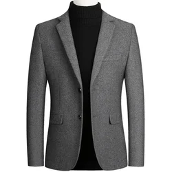 Men Jackets Autumn Winter Plush Thickened Wool Suits Blazers Men's Black Woolen Jacket Solid Quality Short Woolen Trench Coat