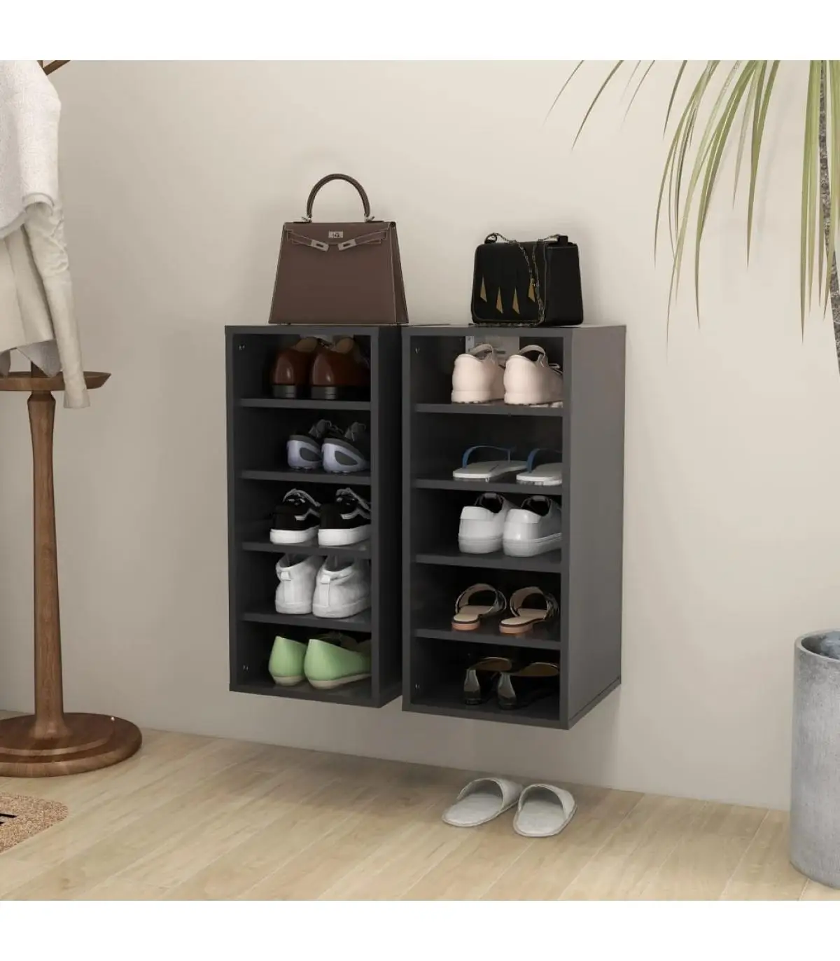 Shoemakers and shoe organizers furniture shoemakers 2 pieces chipboard gray 31,5x35x70 cm