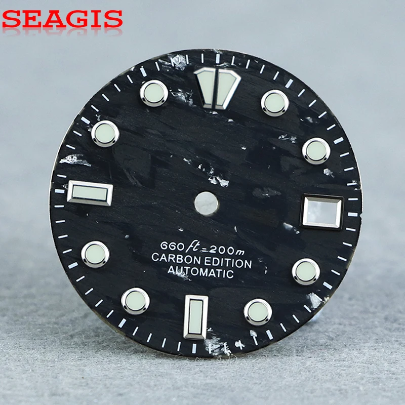 SEAGIS Carbon Fiber Dial 28.5mm NH35 Blue Lume Custom Watch Accessories No Logo
