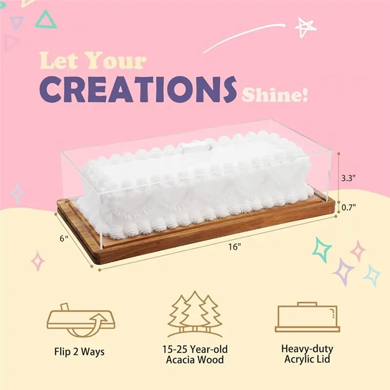 Hot Appliances Wooden Dessert Board With Cover, Charcuterie Table Display Set, Wood Cake Stand& Acrylic Lid, Rectangle Flip Tray view 5