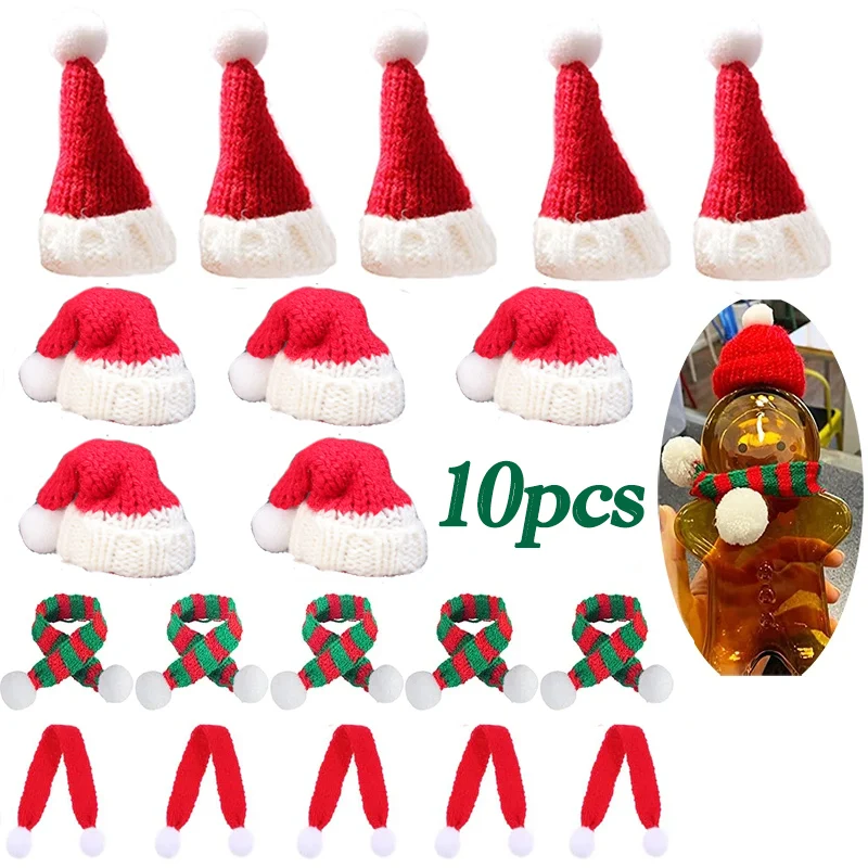 1-10pcs Christmas Doll Mini Finger Wool Hat Scarfs DIY Doll Packaging Accessories Decoration Wine Bottle Activity Scene Props