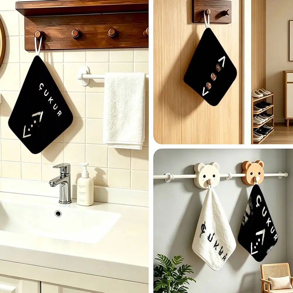 TV Cukur logo  Household Hanging Towel Polyester Cotton Hand Wiping Towel Sturdy For Bathroom Bedroom