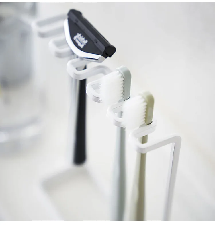 Minimalist Plastic Toothbrush & Razor Holder, Countertop Bathroom Organizer for Electric Toothbrush, Shaver and Toothbrushes
