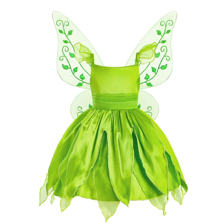 Meninas Flor Fada Vestir Crianças Princesa Vestido Com Asas Halloween Princesa Traje Elfos Partido Tinkerbell Sininho Vestido