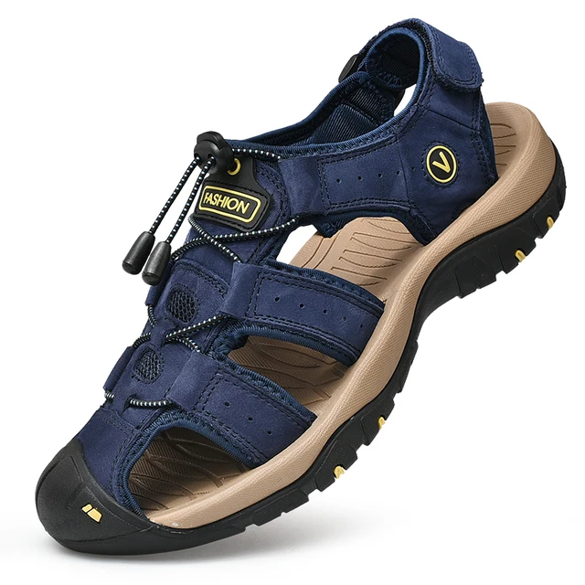Summer Men Sandals Genuine Leather Mens Casual Shoes Outdoor Men Leather Sandals for Men Beach Shoes Roman Shoes Plus Size 38-48 2