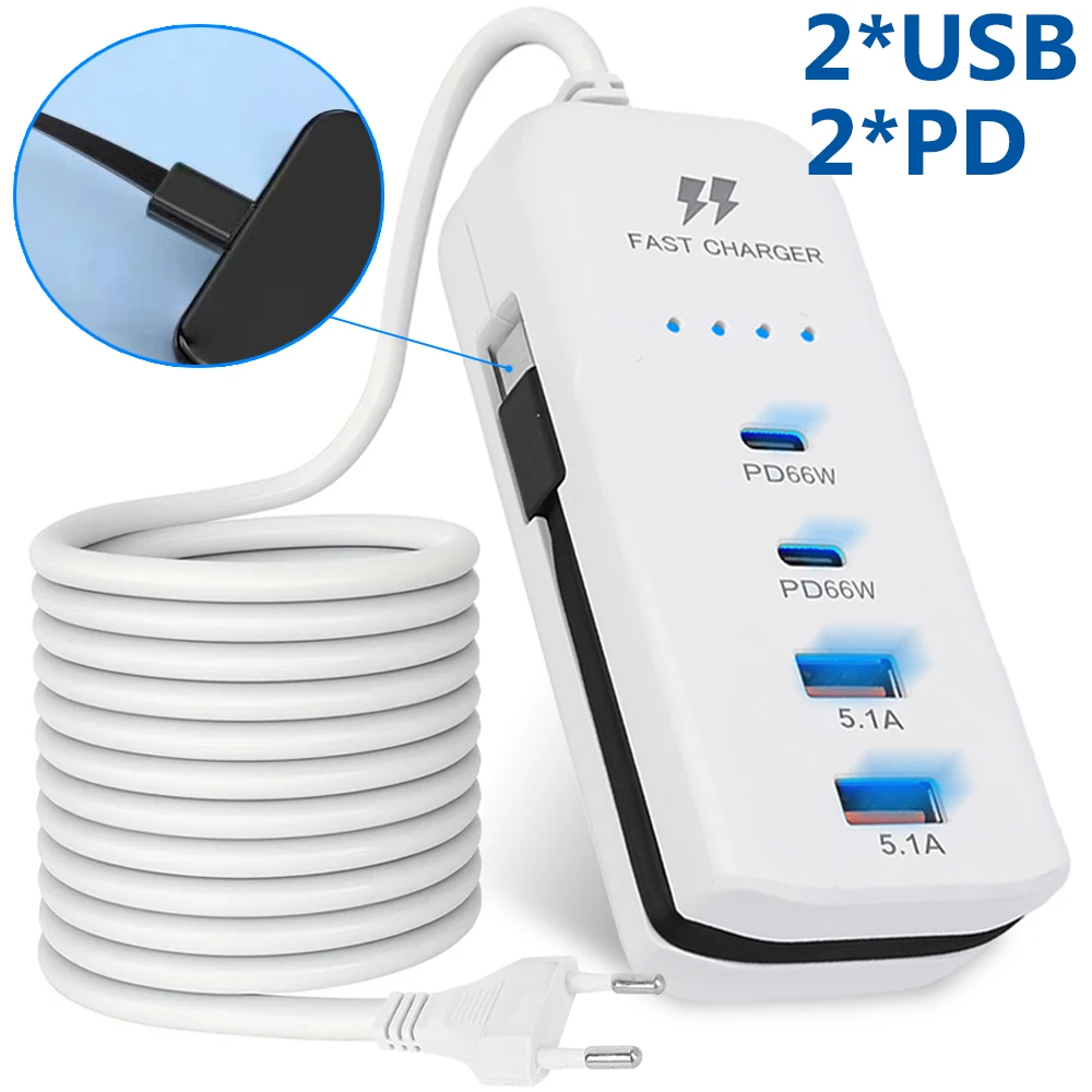 Multiple Ports Power Strip 2USB & 2PD Type C Smart Patch Panel Charging Outlet Adapter EU US Plug Adaptors Electrical Socket