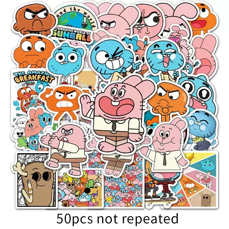 50 pegatinas bonitas de The Amazing World of Gumball, estilo Harajuku, para decorar monopatines, motocicletas, maletas, teléfonos y portátiles.