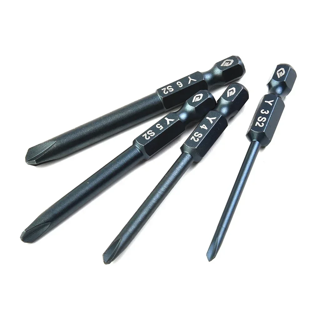 4pcs Screwdriver Bit Set 65mm 1/4in Hex Shank Tri-Wing Electric Screwdriver Bit Magnetic Y Tip Head Y3 Y4 Y5 Y6 Drill Bit Toos