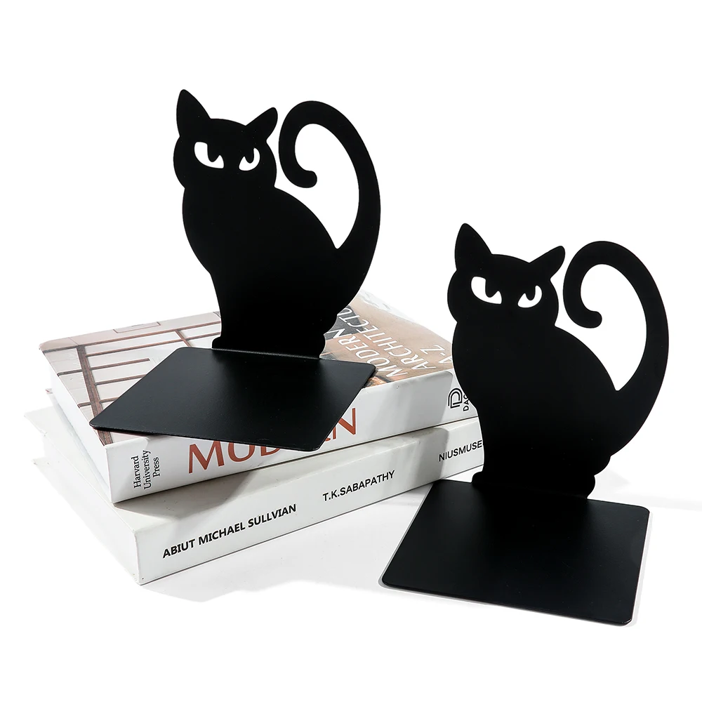 2Pcs/1Set Black Cat Hollow Bookends Retractable Office Table Ornaments Gift Book Support Animal Book Holder for Cat  Loves