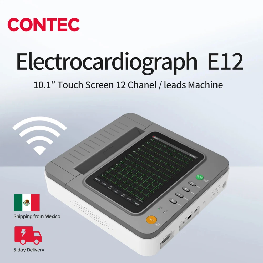 

CONTEC Digital 12 Channel/Lead EKG+PC Sync software WiFi Color HD Display Touch Screen E12 Electrocardiograph ECG Machine