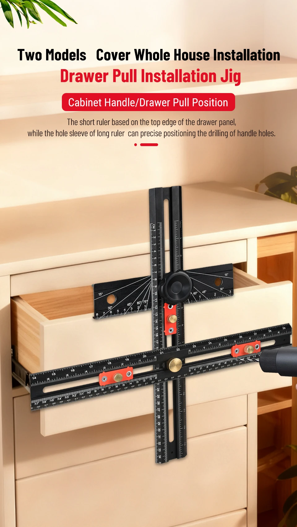 Holzbearbeitungs-T-Winkellineal mit automatischer Klemmung, Positionierlineal, Bohrlochmarkierungslehre, Winkellineal, T-förmiges Lineal für Schreiner – Detail 4