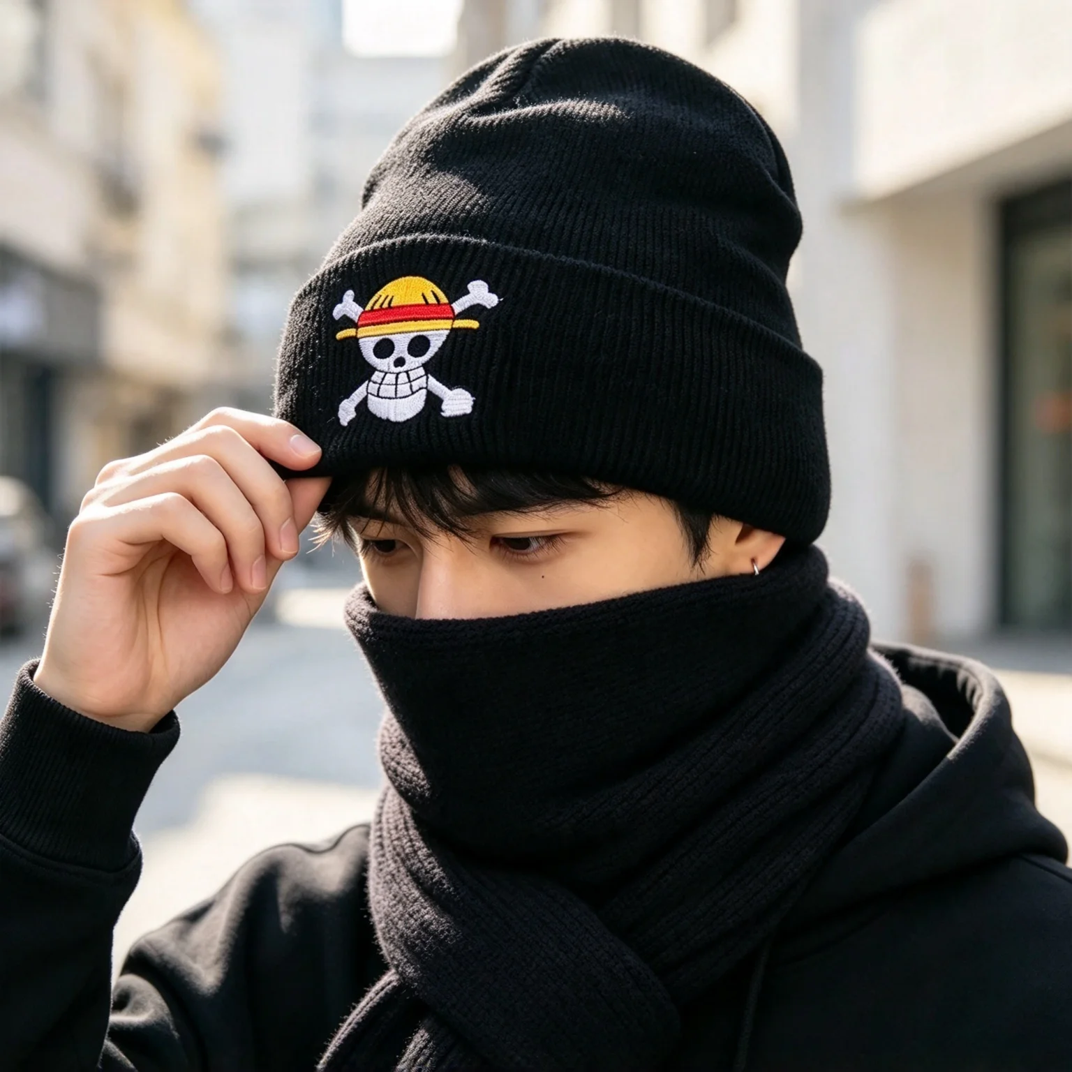 1 Stück Anime-Strickmütze, Cosplay-Mütze für Erwachsene, Unisex, Cartoon-Kostüm, Lufy Anime-Accessoire, modische, warme Beanie-Mütze, Accessoires, Geschenke