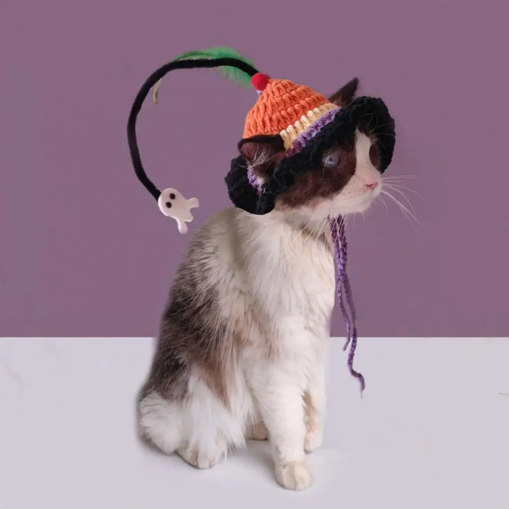 Vivid Images Pet Hat Hand-knitted Cat Hat Autumn Winter Pet Hat Set for Kittens Puppies Elastic Lace-up Spider Ghost Cute
