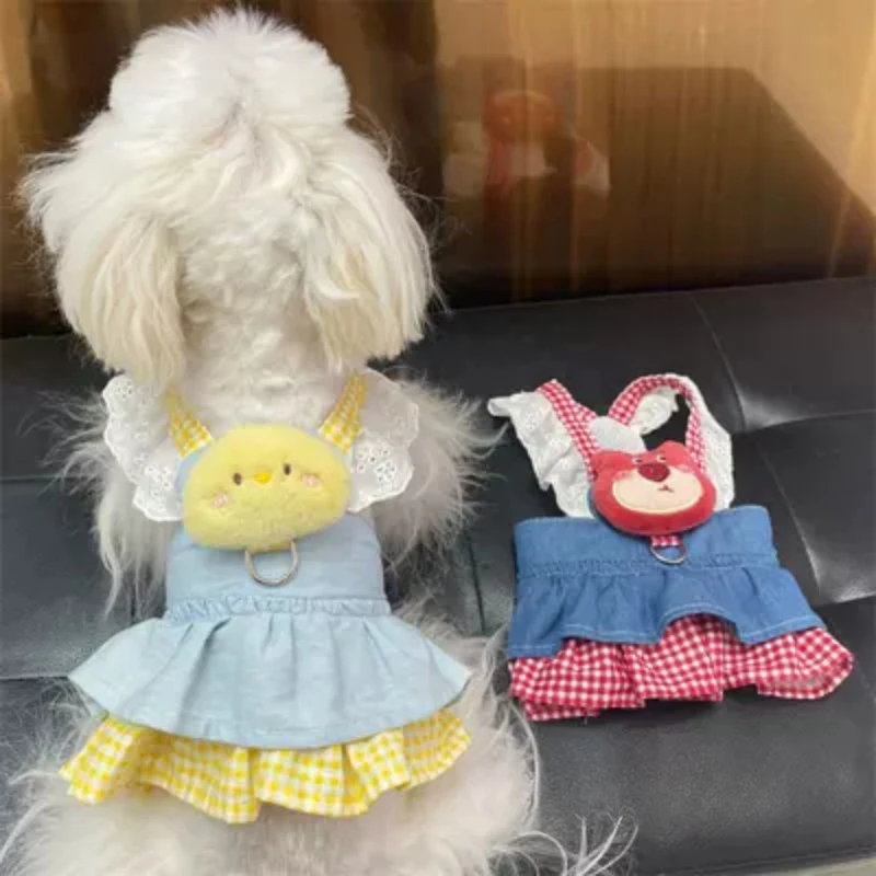 

Doll Dog Chest Back Traction Clothes Walking Dog Rope Teddy Chest Back Lace Cat Sling Dress