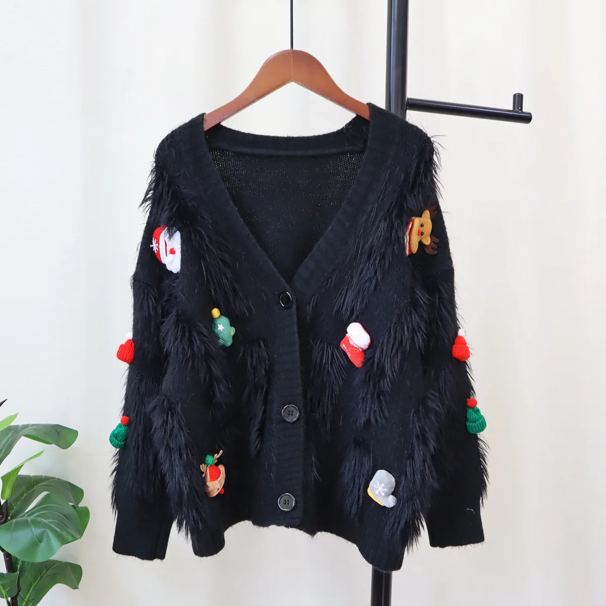 Mulheres cardigan de natal suéteres manga longa com decote em v botão para baixo malhas casaco bonito topo feminino casual clássico inverno outerwear